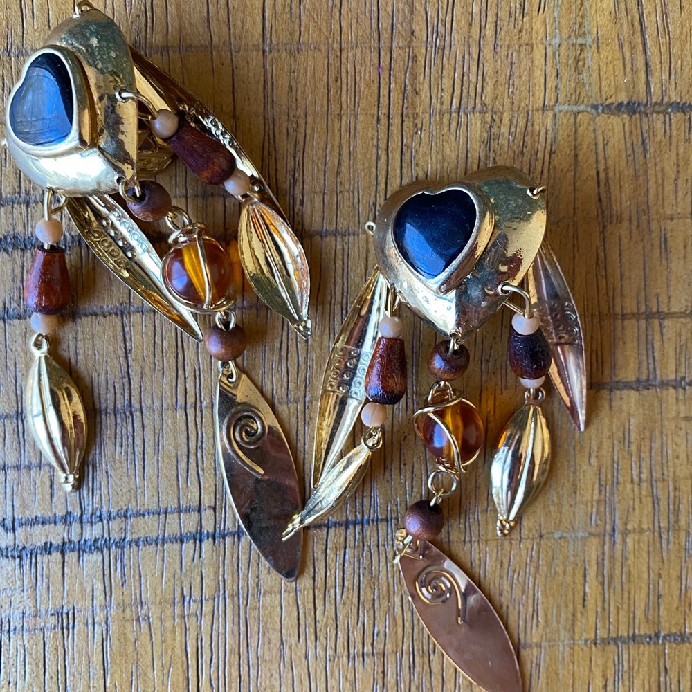 Large Vintage Heart Chandelier Earrings